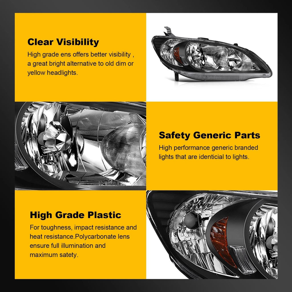 Headlight Assembly for Honda Civic (2004–2005) Clear Left + Right
