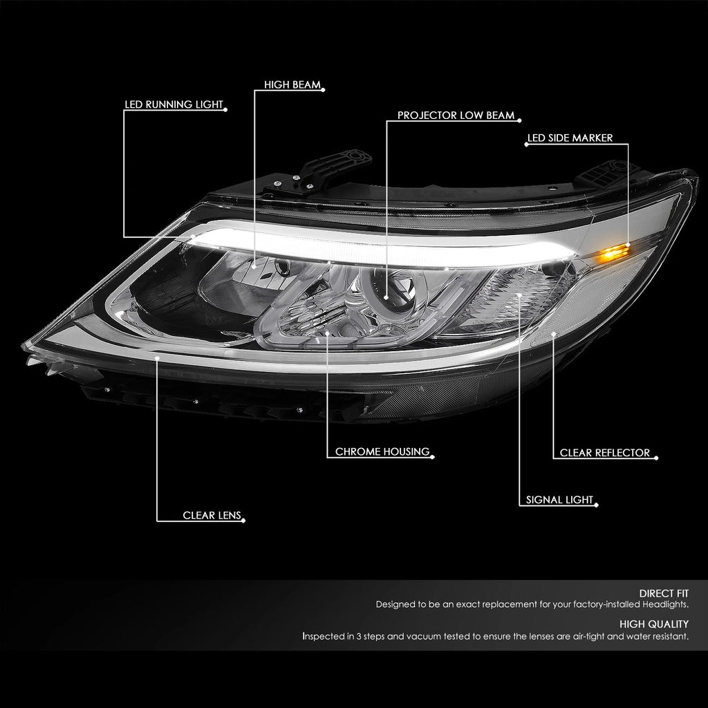 Pair LED DRL Bar Chrome Projector Headlights for Kia Sorento (2014–2015)
