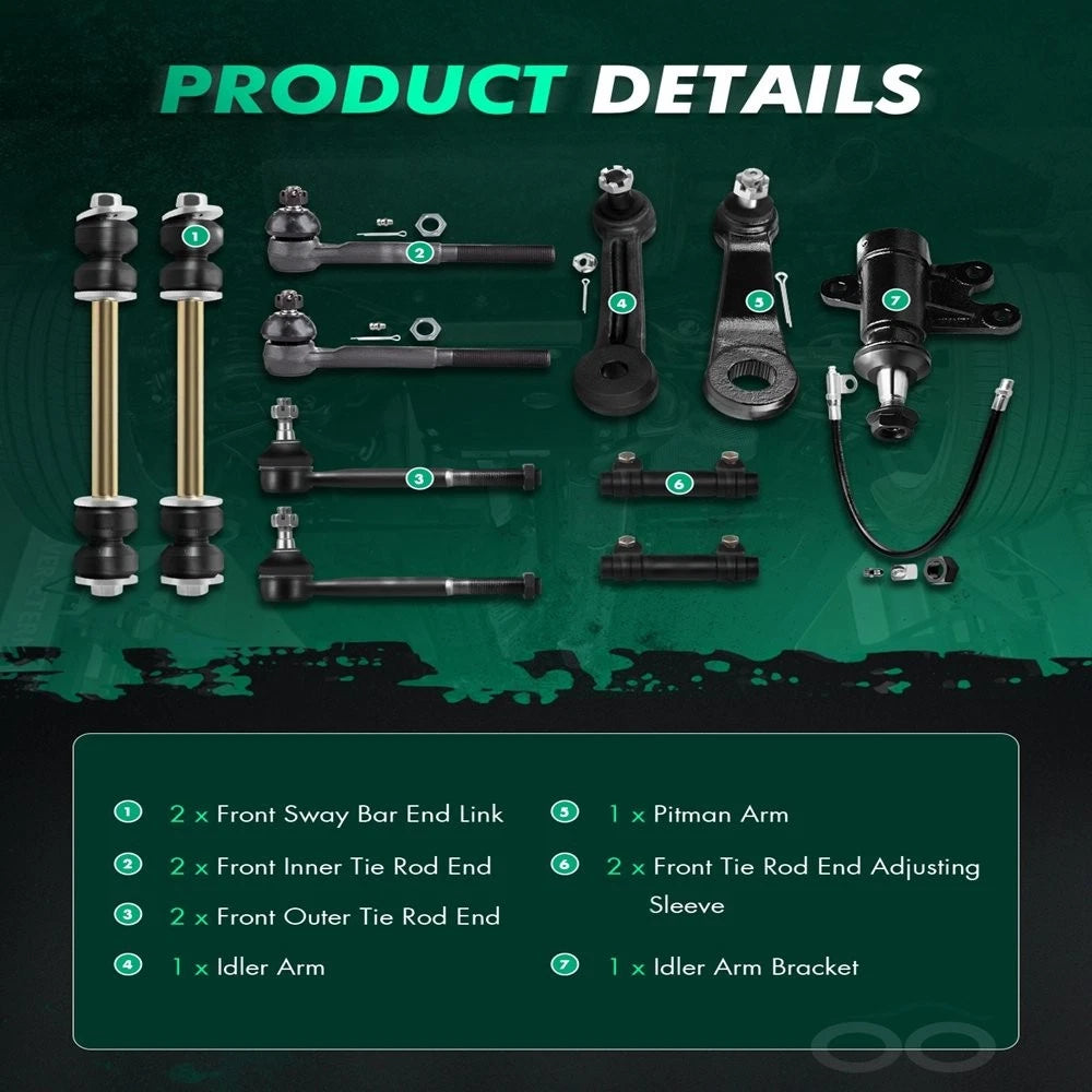 11x Front Tie Rod Ends Suspension Kit for Chevrolet K2500 3500 (1994–2000)