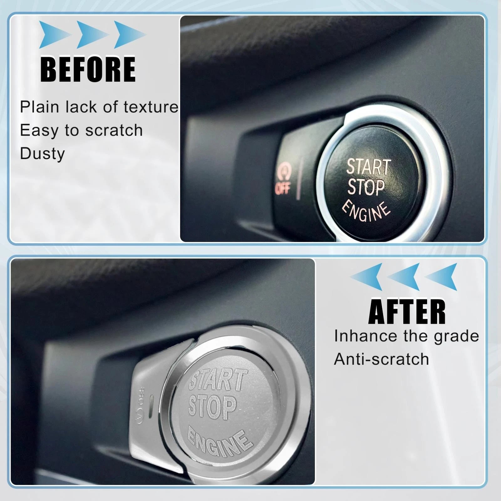 Start Stop Button Cover Kit for BMW 2 3 4 5 6 7 X1 X2 X3 (2012–2022) Silver Tone