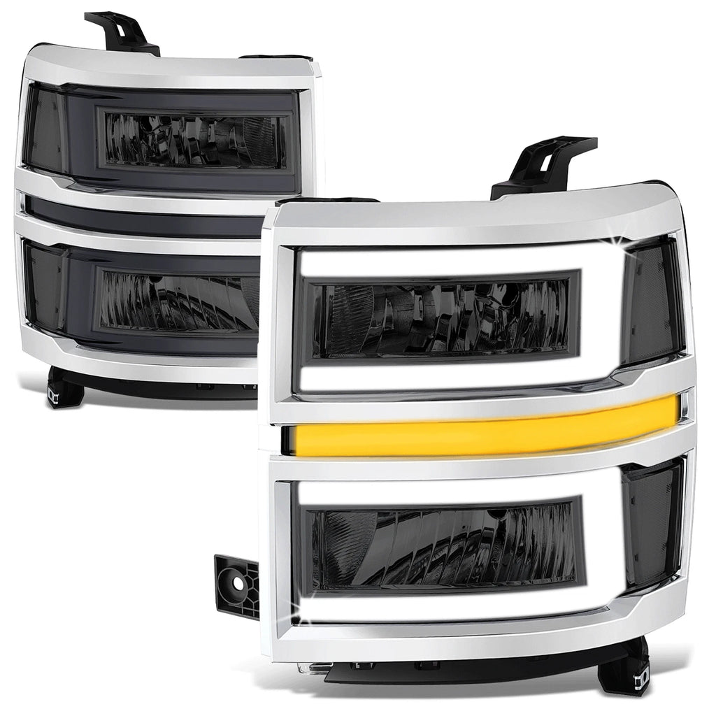 Smoked/Clear C-LED DRL Sequential Headlights for Chevrolet Silverado 1500 (2014–2015)