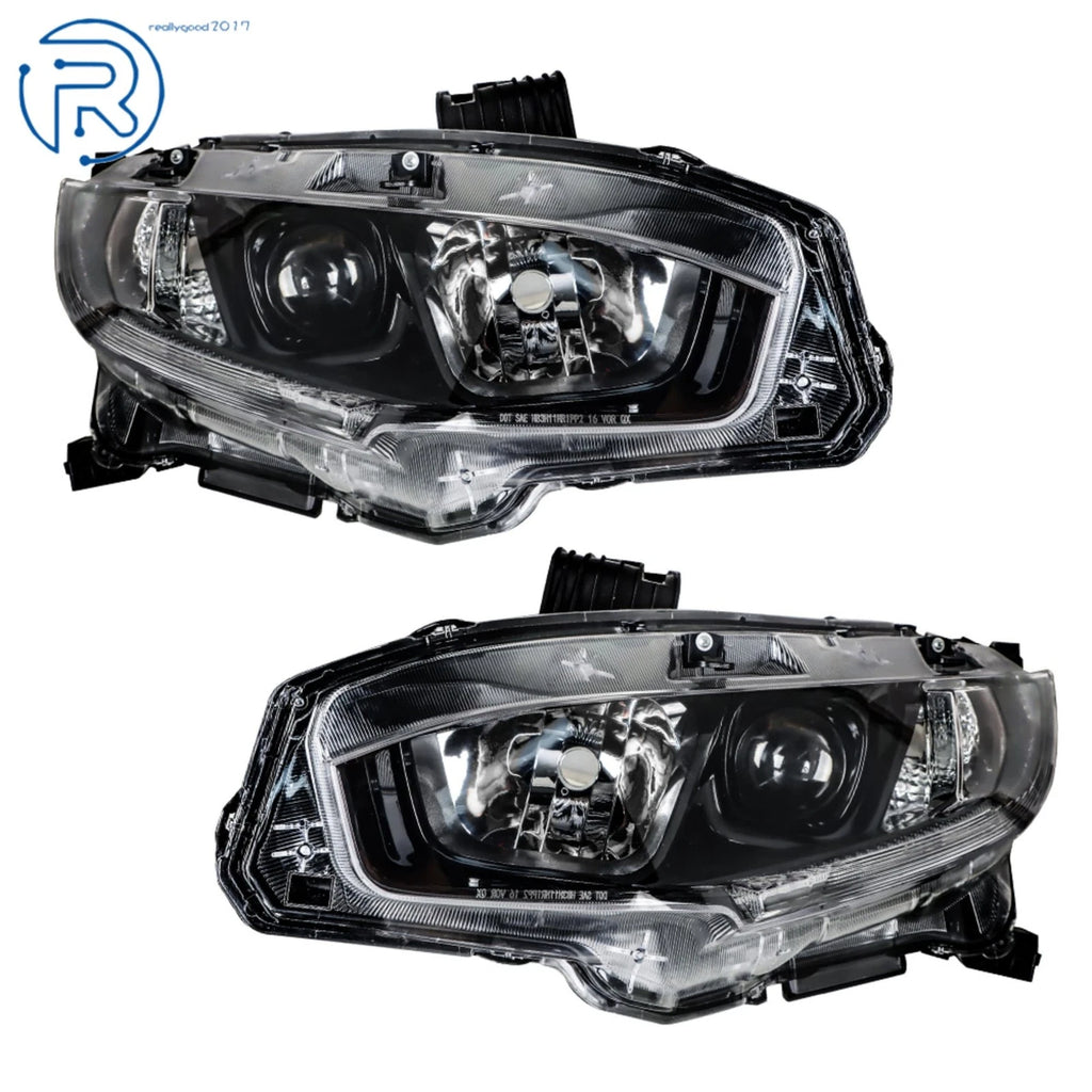 2X Headlight Assembly for Honda Civic (2016-2021) with LED DRL Black Housing