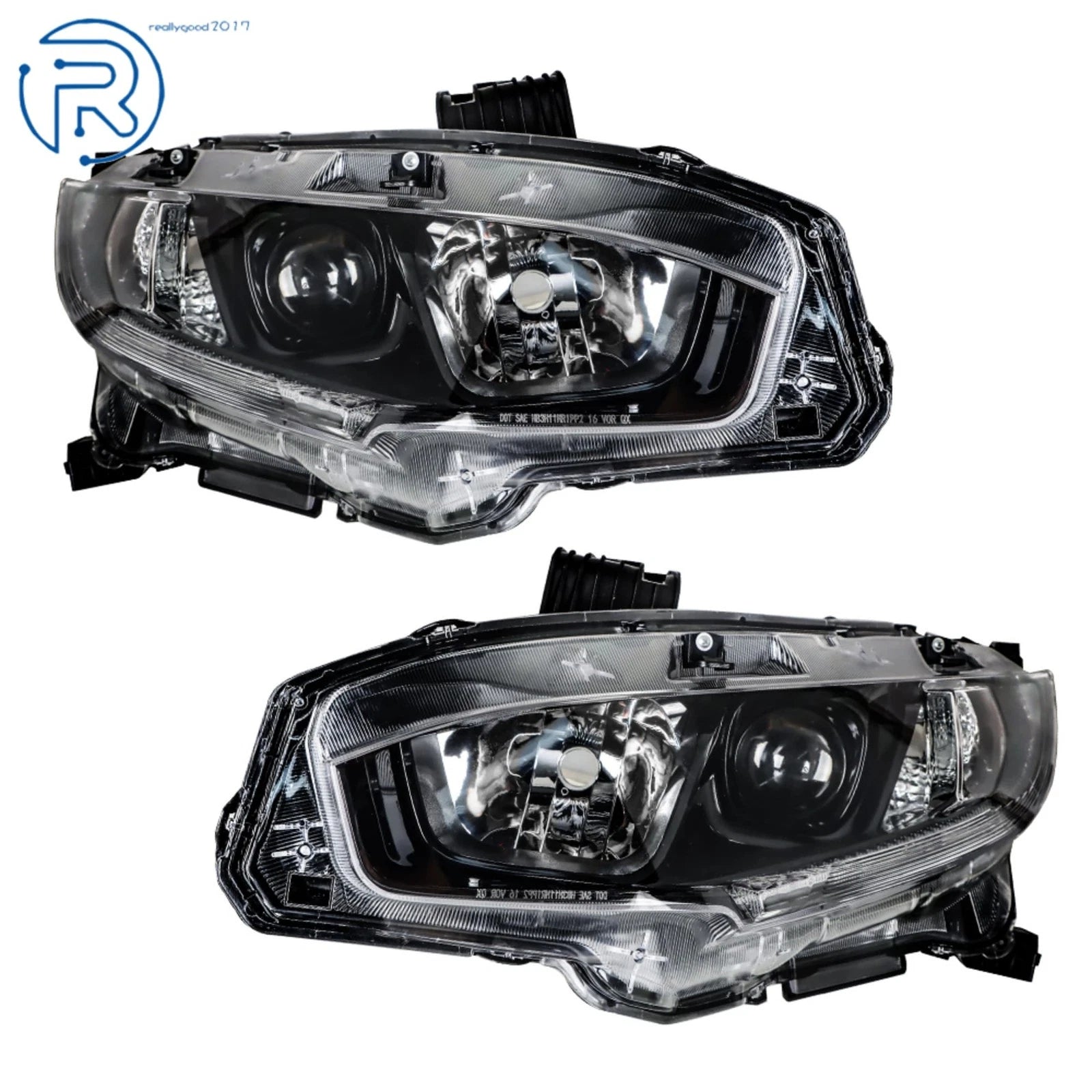 2X Headlight Assembly for Honda Civic (2016-2021) with LED DRL Black Housing