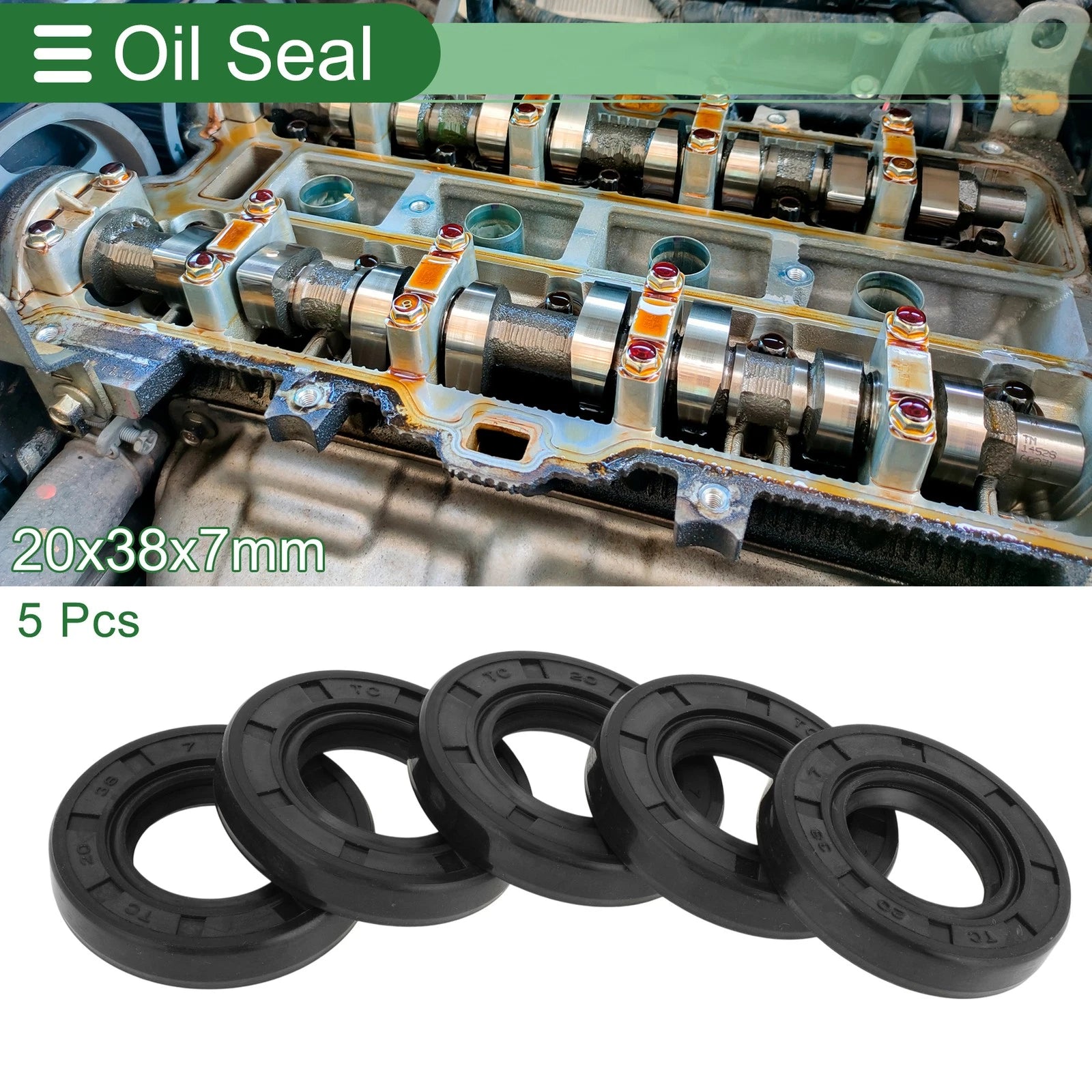 Set of 5 Oil Seal Ring for Rotary Shaft 20x38x7mm NBR Rubber