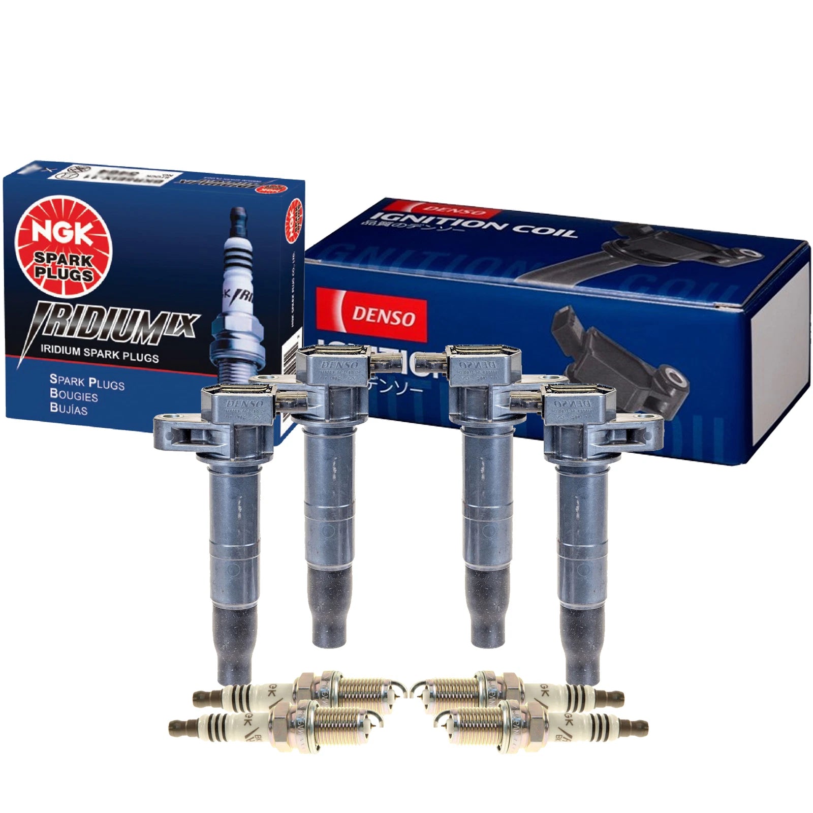 Set of 4 Ignition Coils & Spark Plugs for Hyundai Kia L4 (Denso, NGK)