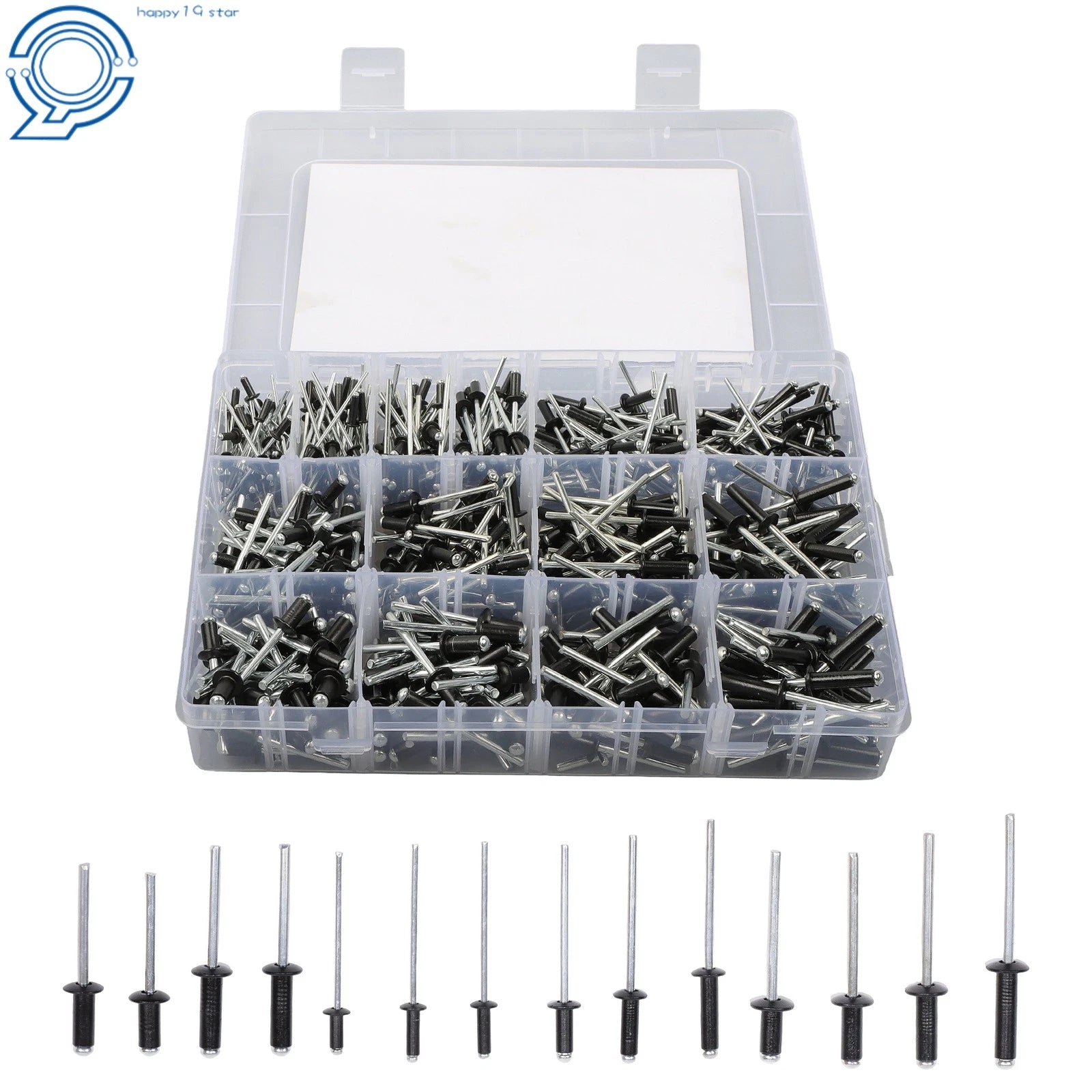 Set of 500 Black Rivets for Automotive Applications (Various Sizes)