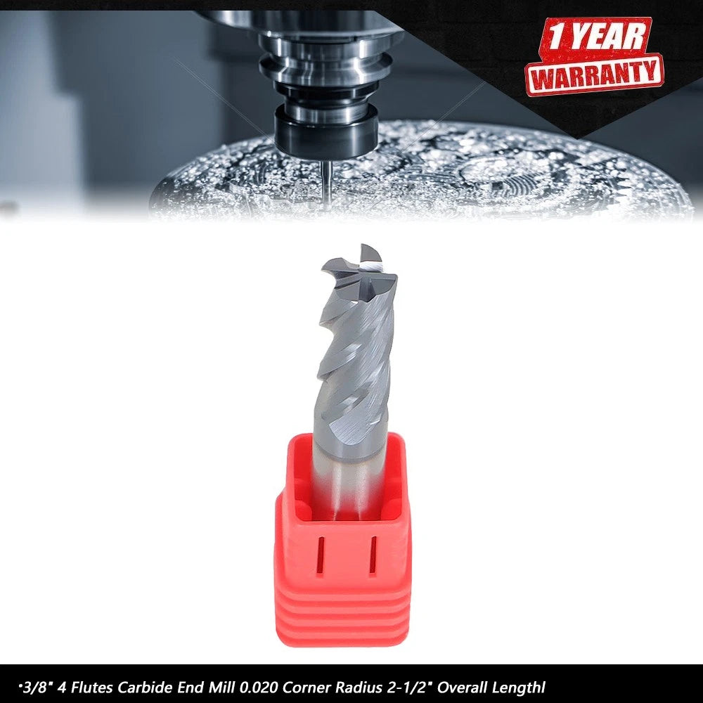 Carbide End Mill 3/8" for Automotive Applications (0.020 Corner Radius)