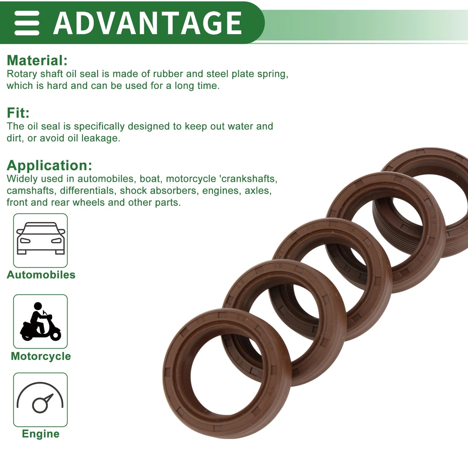 Oil Seal FKM Rubber 25x35x10mm for Various Models (5 Pcs)