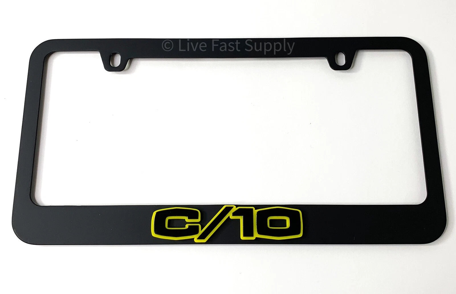 Matte Black Premium License Plate Frame w Yellow Outline for Chevy C10 (1968–1972)