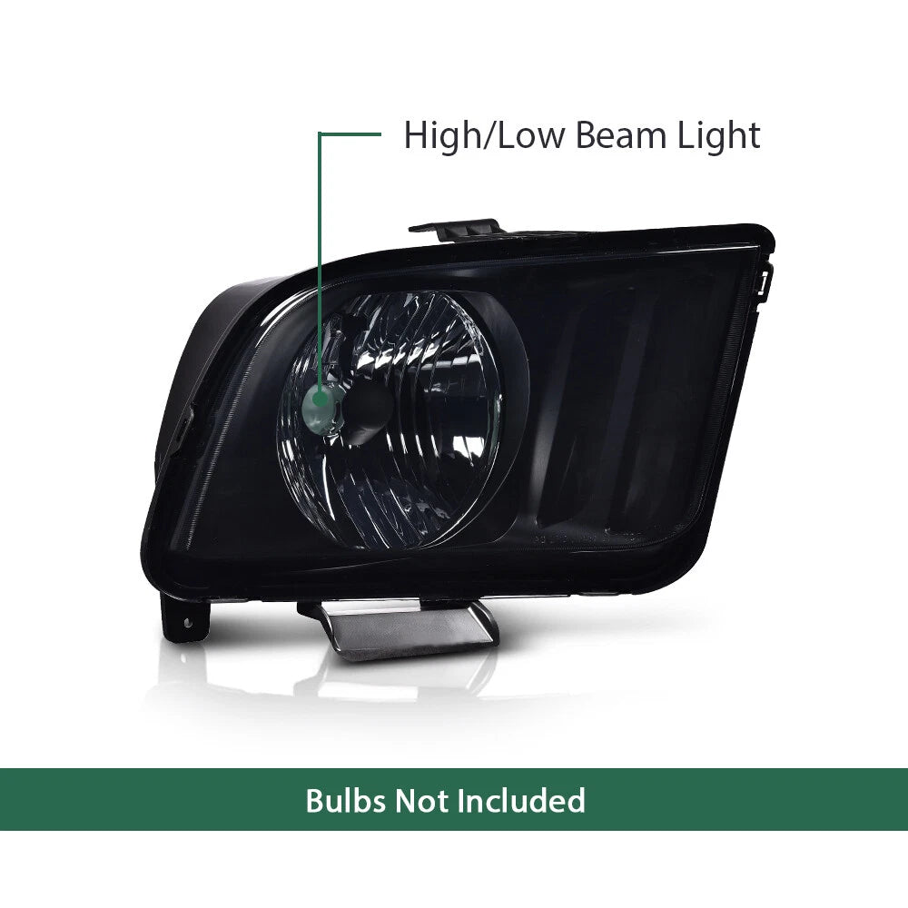 Headlights for Ford Mustang (2005–2009) Black Housing Smoke Lens