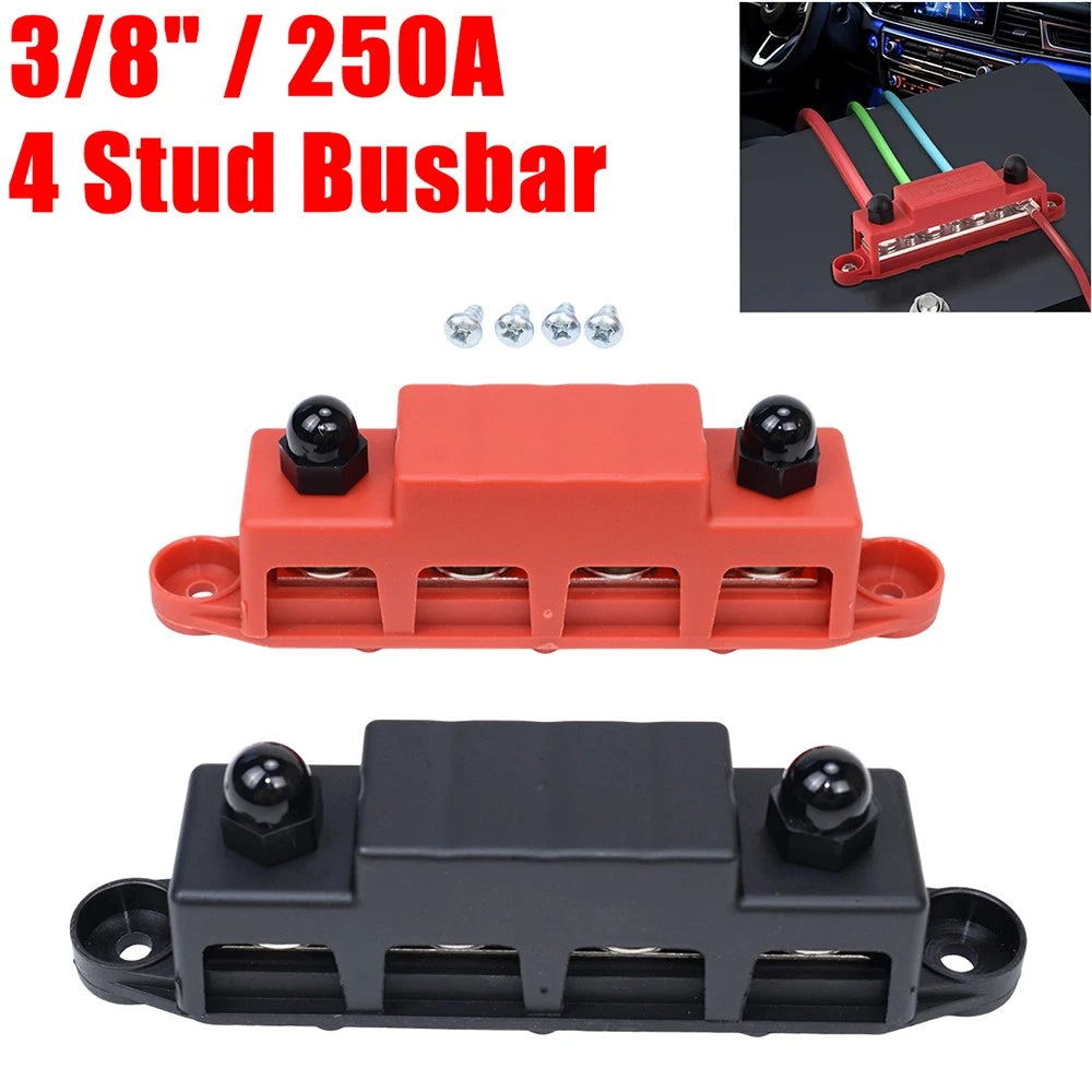 3/8" 250A 4 Stud Busbar Power Distribution Terminal Block Red & Black