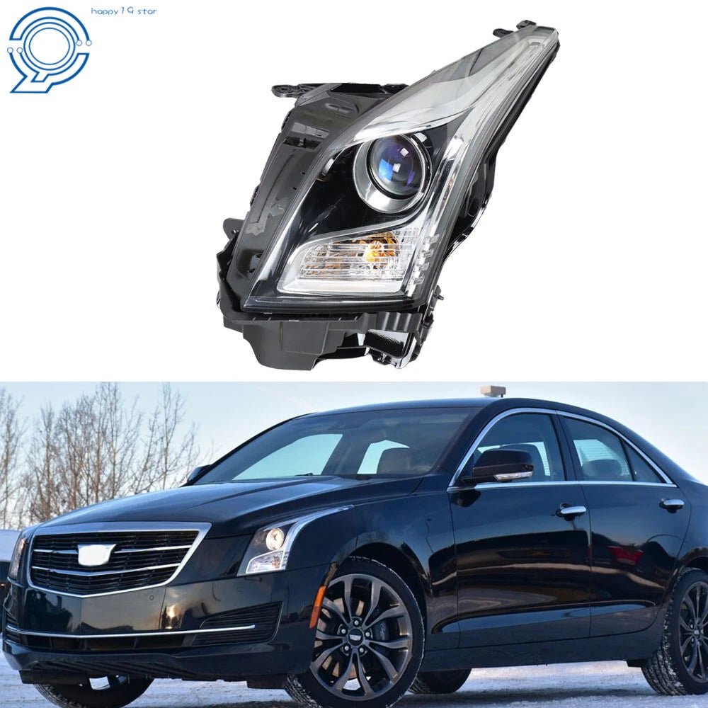 Left Headlight for Cadillac ATS (2013–2018) Halogen Clear Lens Chrome Housing