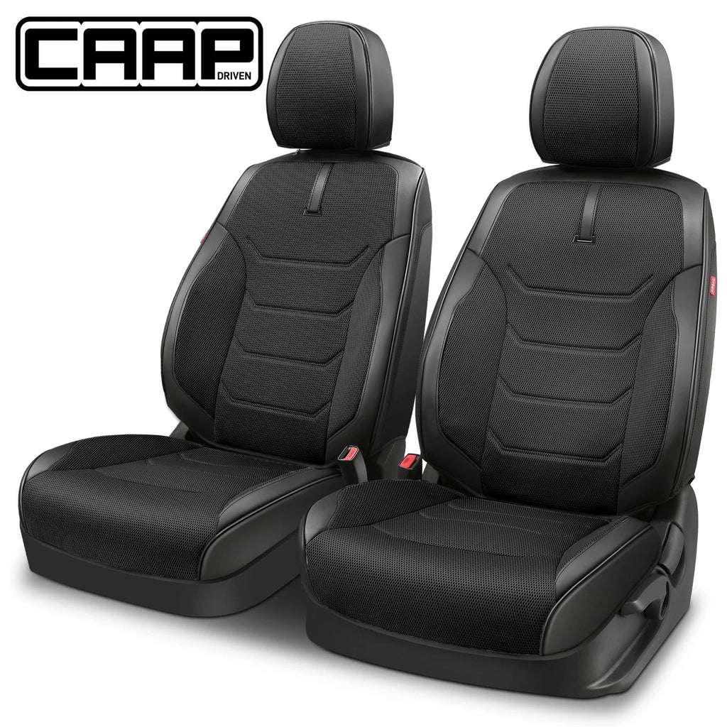 Set of 2 Front Row Seat Cover Protectors for Universal Car SUV (Beige/Black)