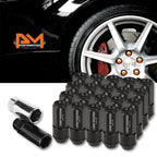 Set of 20 M12X1.25 Black Cone Seat Hex Wheel Lug Nuts with Cap & Extension