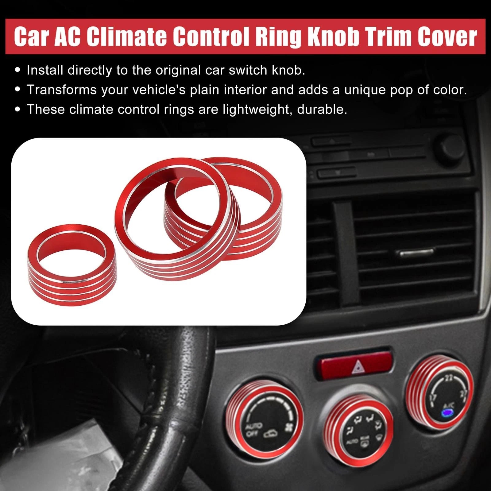 3pcs Red AC Climate Control Knob Trim Cover for Subaru Forester (2019–2021)