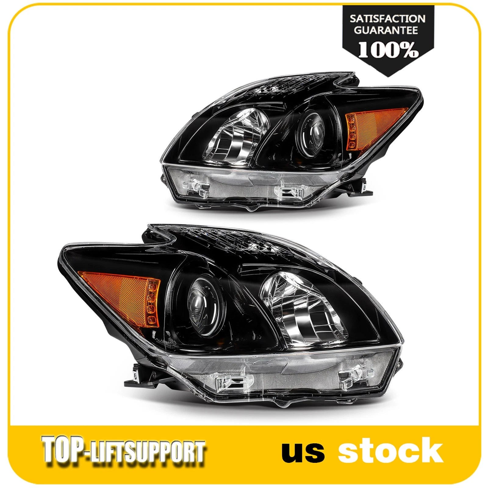 Headlight Assembly for Toyota Prius (2010–2011) Black Amber Projector Pair
