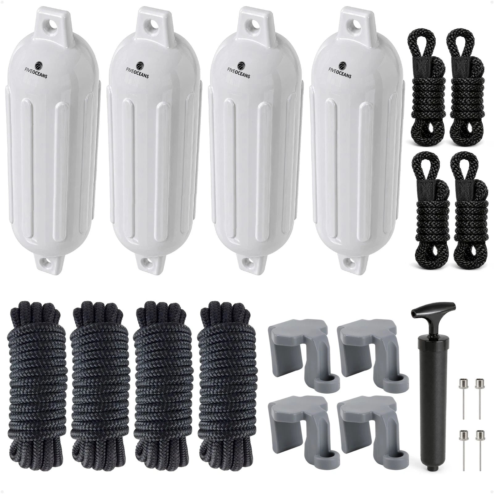 Set of 4 Boat Fenders for (6.5"x23", White)