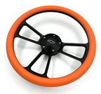 14 Inch Black Steering Wheel Cover with Orange Wrap for universal fit