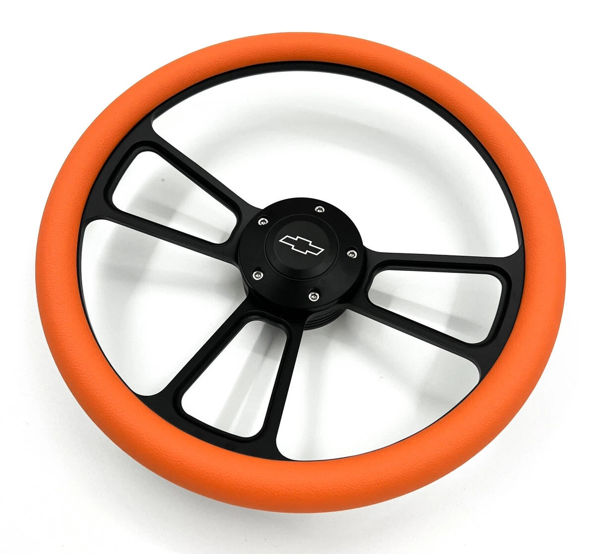 14 Inch Black Steering Wheel Cover with Orange Wrap for universal fit