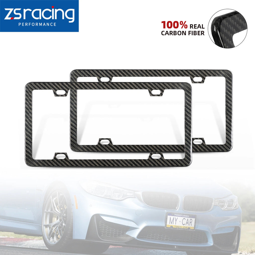 Carbon Fiber Finish Slim License Plate Frame for Universal Fit