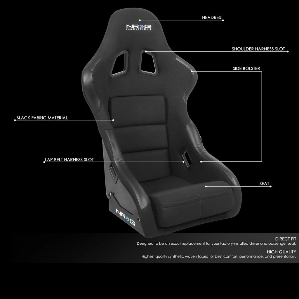 Set of 2 NRG Black High Back Fiberglass Bucket Racing Seats for Universal
