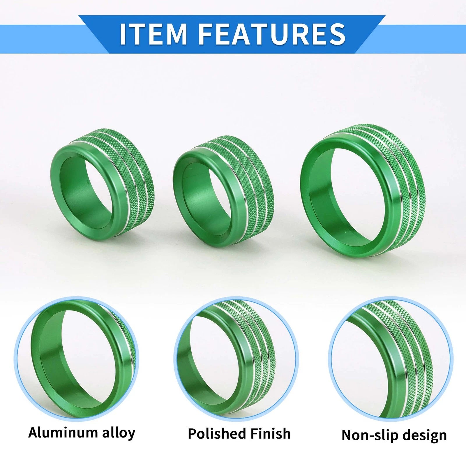 3X AC Media Tune Switch Knob Cover Ring for Dodge Challenger (2015–2019) Green