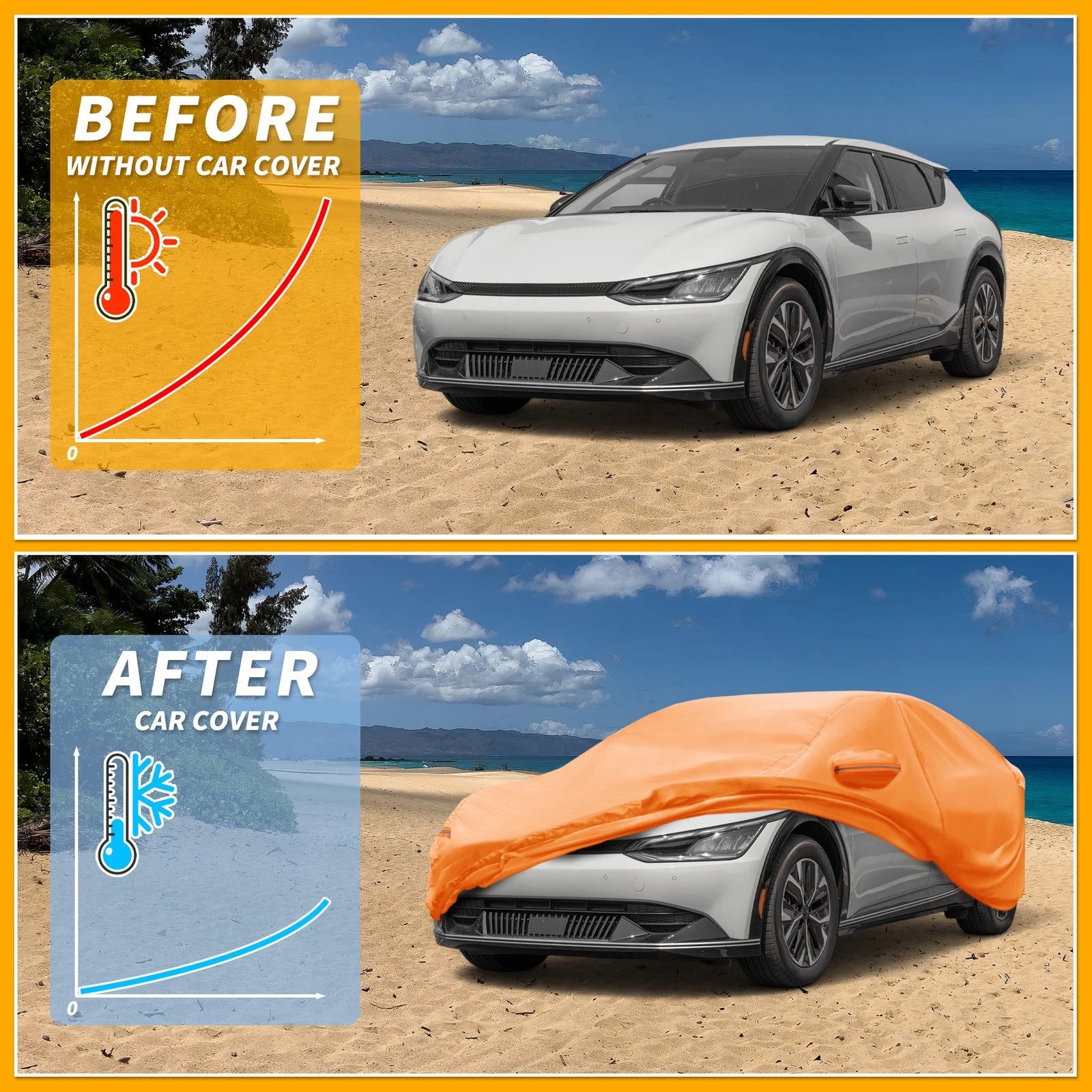 Waterproof Car Cover for Kia EV6 (2021–2023) Orange Cotton with Zipper