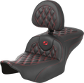 SADDLEMEN RoadSofa Seat with Backrest for Motorcycle (Carbon Fiber, Red)