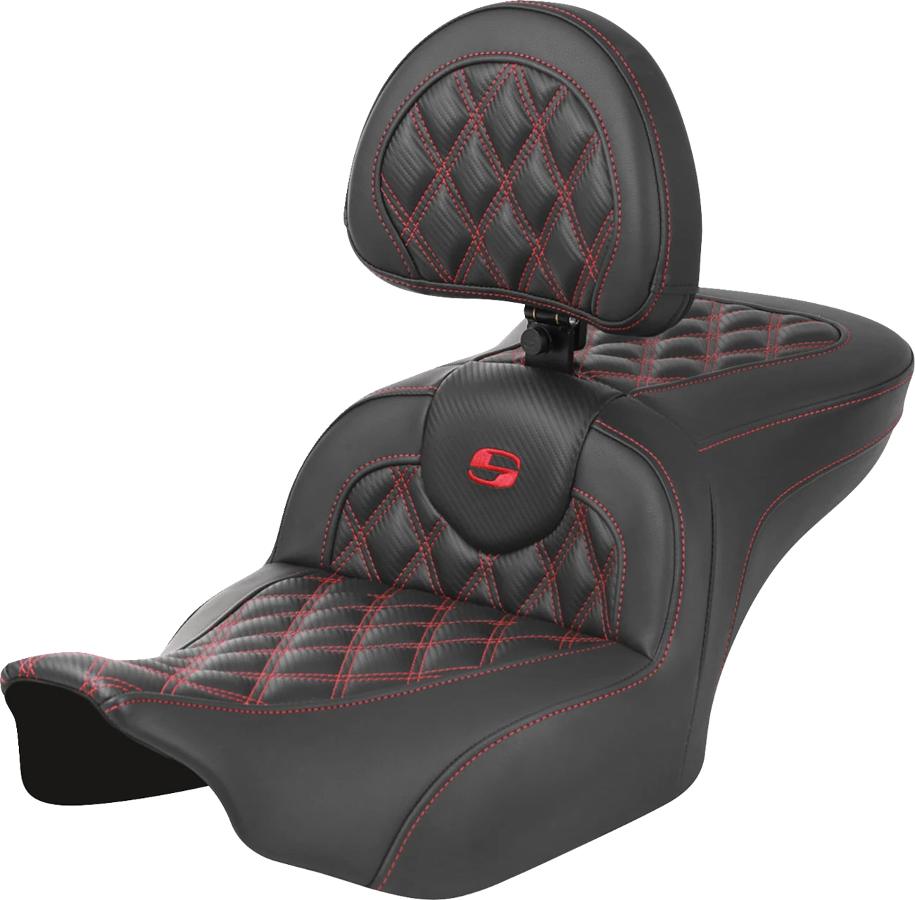 SADDLEMEN RoadSofa Seat with Backrest for Motorcycle (Carbon Fiber, Red)