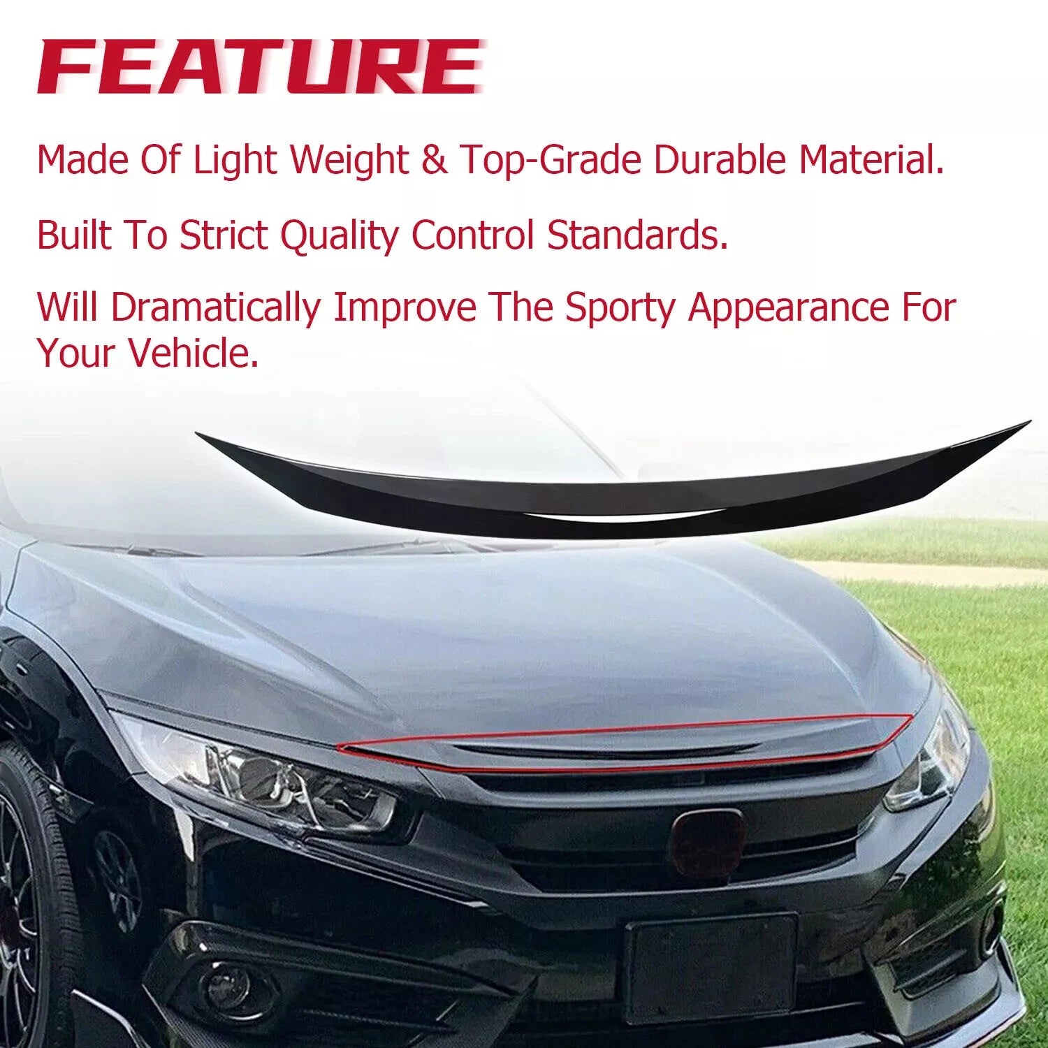Gloss Black Front Bumper Trim for Honda Civic (2016-2021)