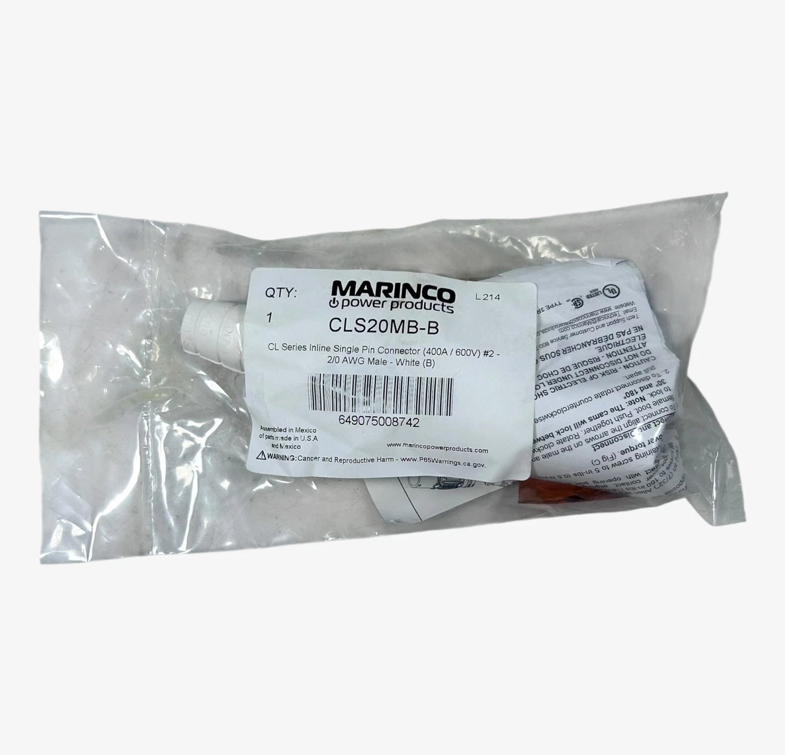 Inline Single Pin Connector for Marinco CLS20MB-B (400A / 600V)
