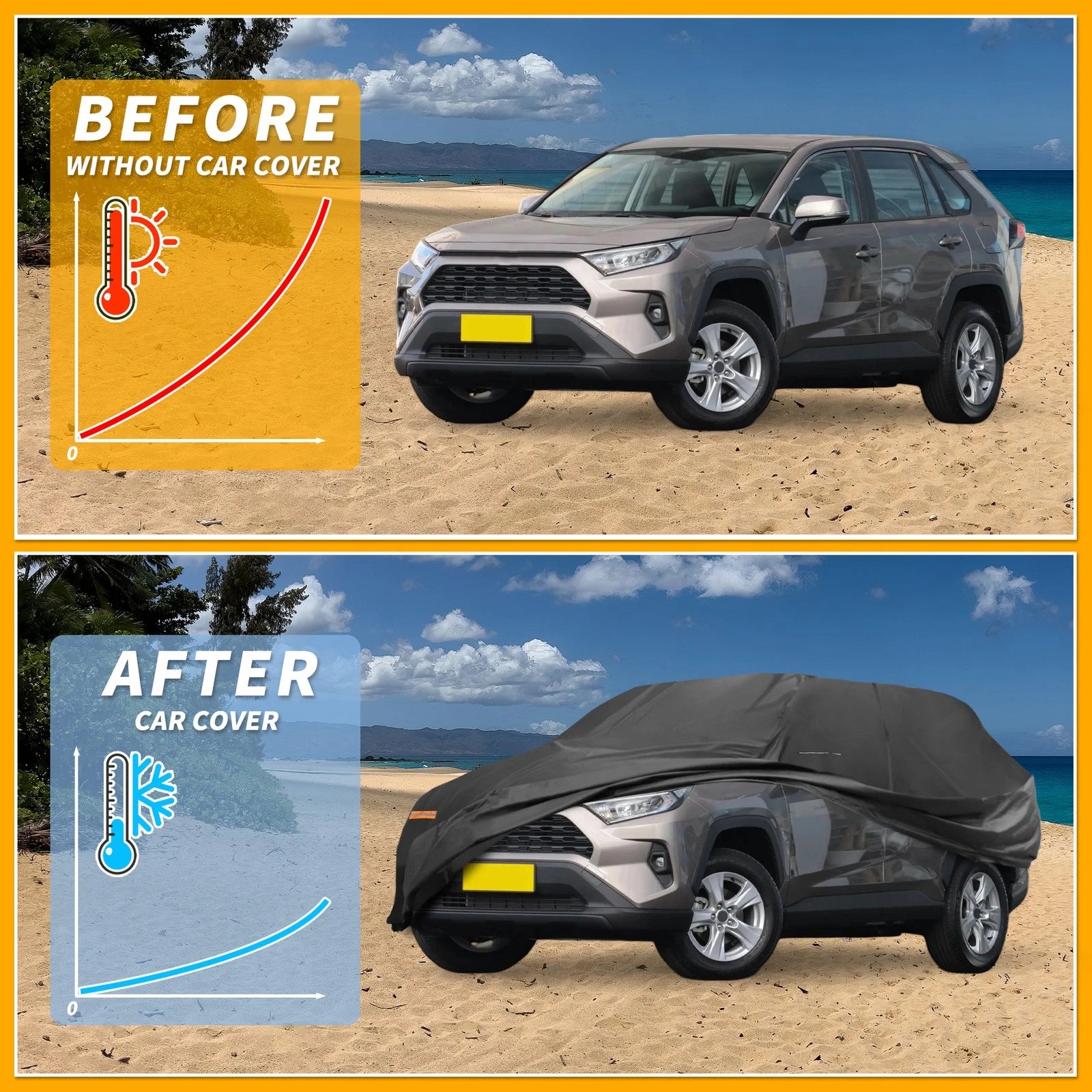 Waterproof Car Cover for Toyota RAV4 (210D-PU, Black, All Weather)