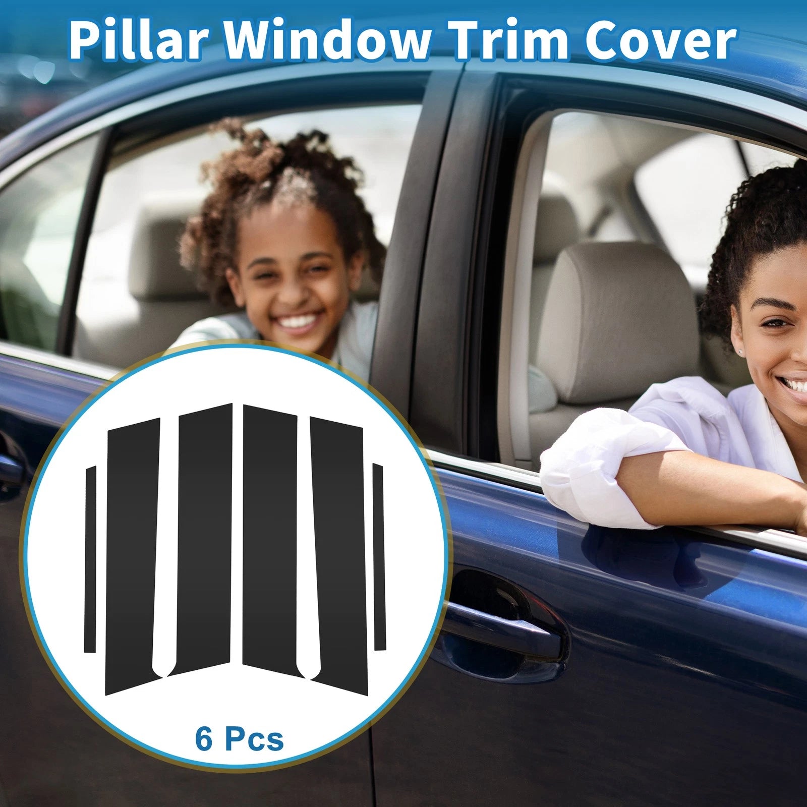 Set of 6 Door Pillar Window Trim for Mitsubishi Lancer (2008–2017) Black