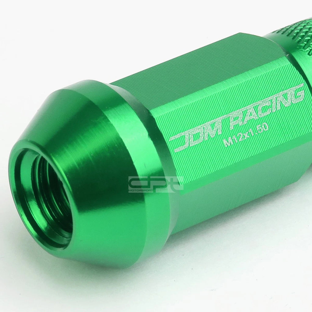 20x Open End M12x1.5 50mm Tall Green Aluminum Lug Nuts + Adapter