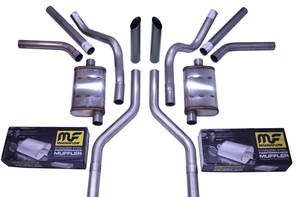 Dual Exhaust Kit for Chevy GMC C10 (1963–1972) - 2.5" Black Tips Side Exit