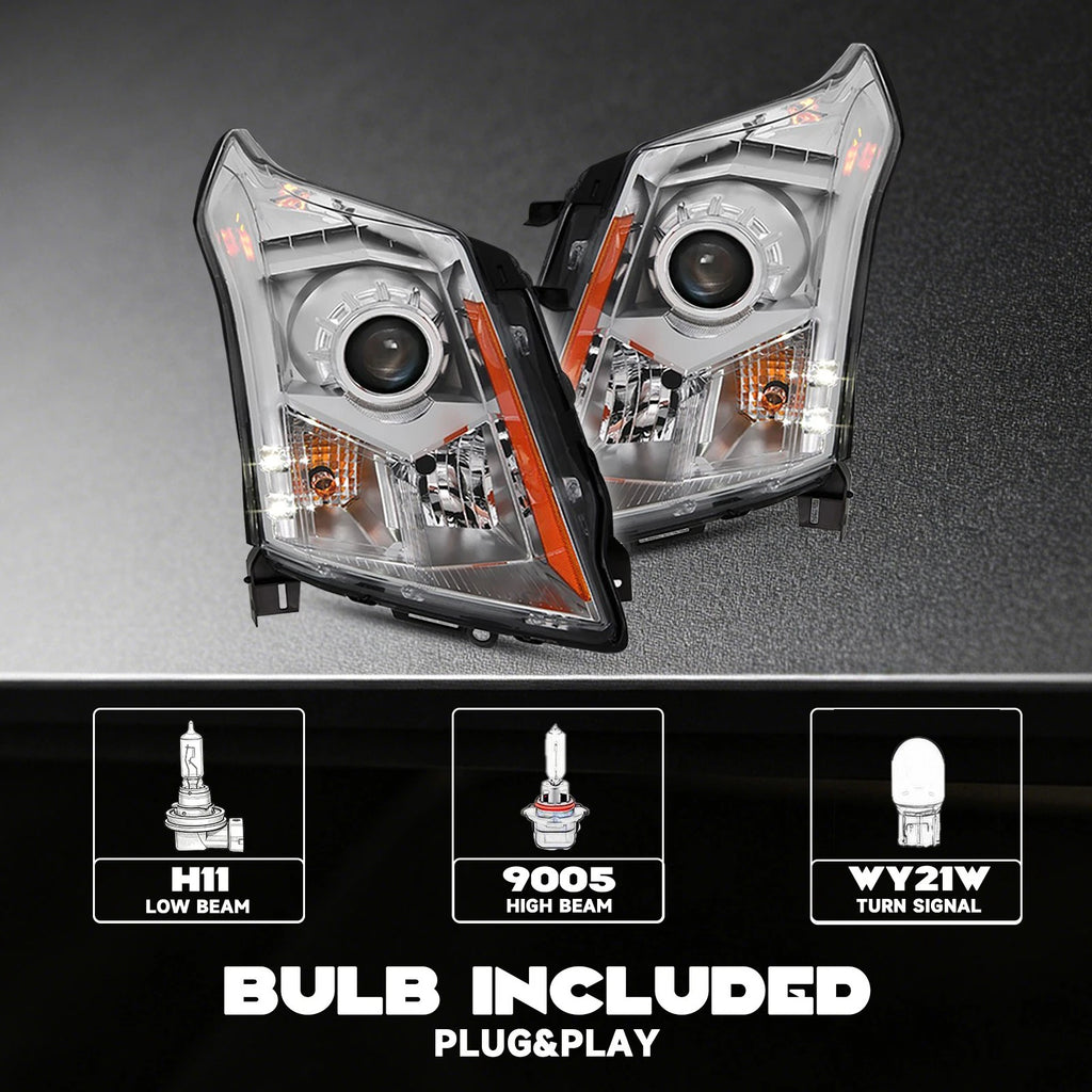 Pair Halogen Headlights for Cadillac SRX (2010–2016) w/ Bulbs Projector