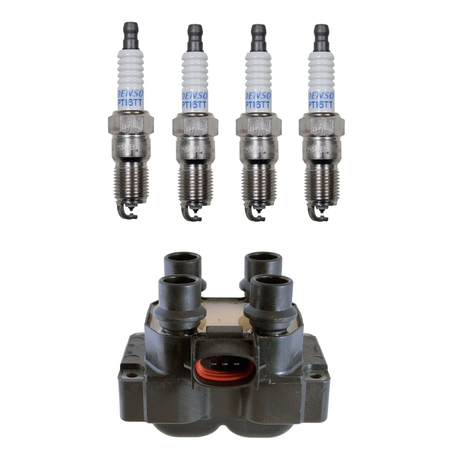 Denso Ignition Coil & 4 Platinum TT Spark Plugs for Ford Mercury (L4)