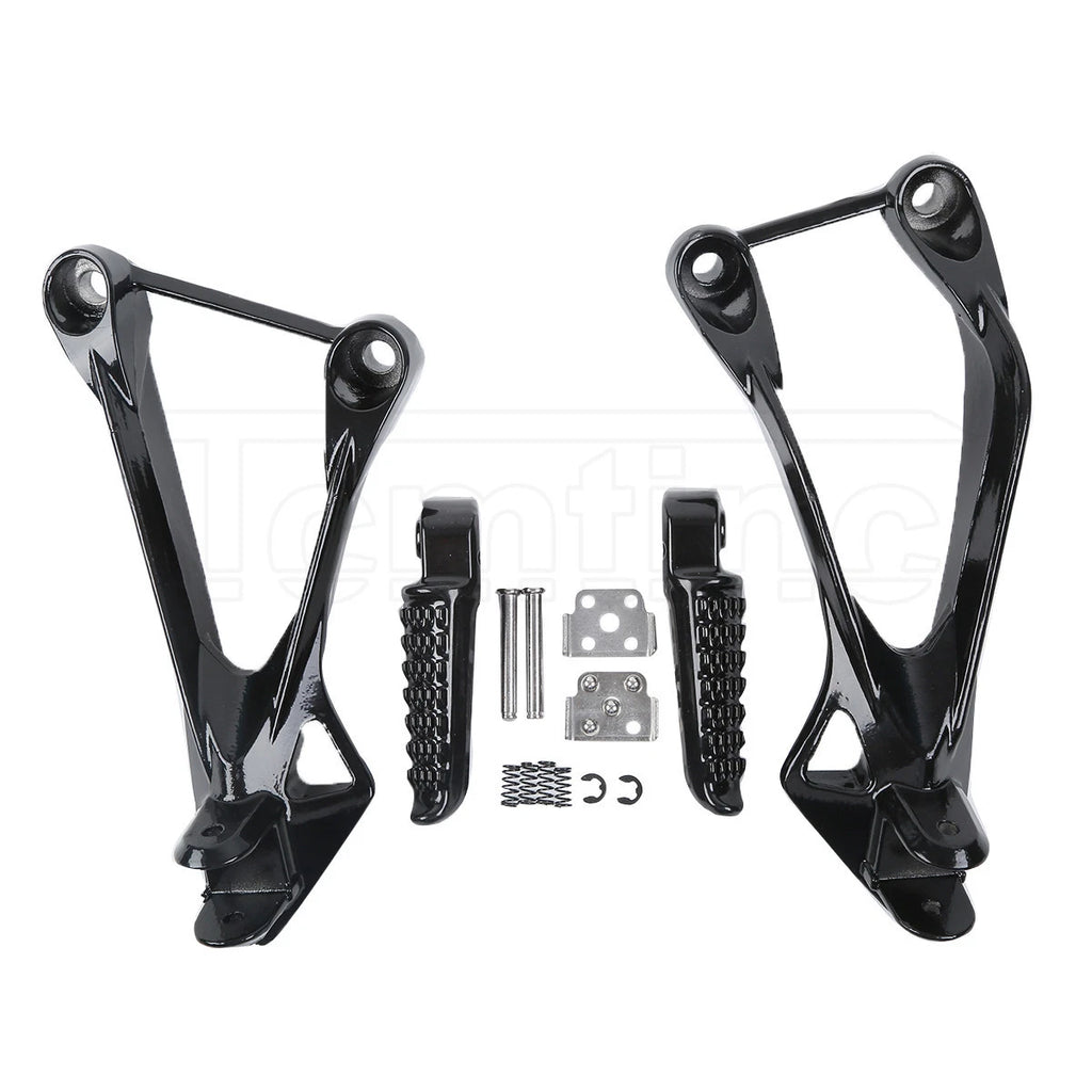 Black Rear Passenger Footpegs Footrest Bracket for Kawasaki Ninja ZX6R (2005–2008)