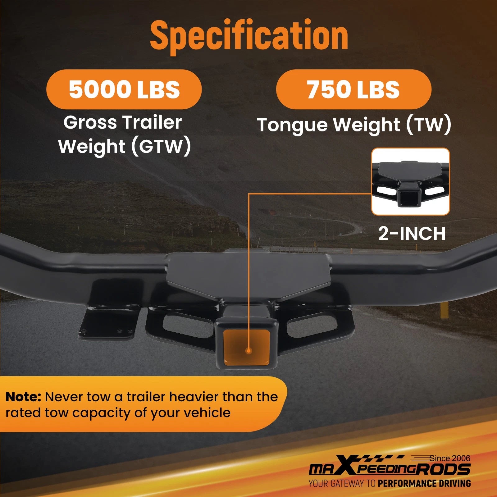 2" Class 3 Towing Hitch for Chevrolet Blazer, GMC Acadia (2017–2026)