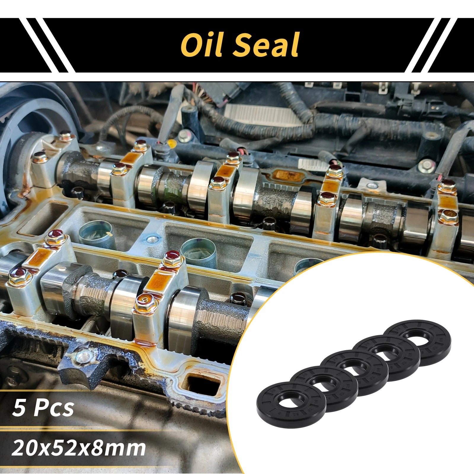 Set of 5 Oil Seal Rotary Shaft Seal NBR Rubber 20x52x8mm