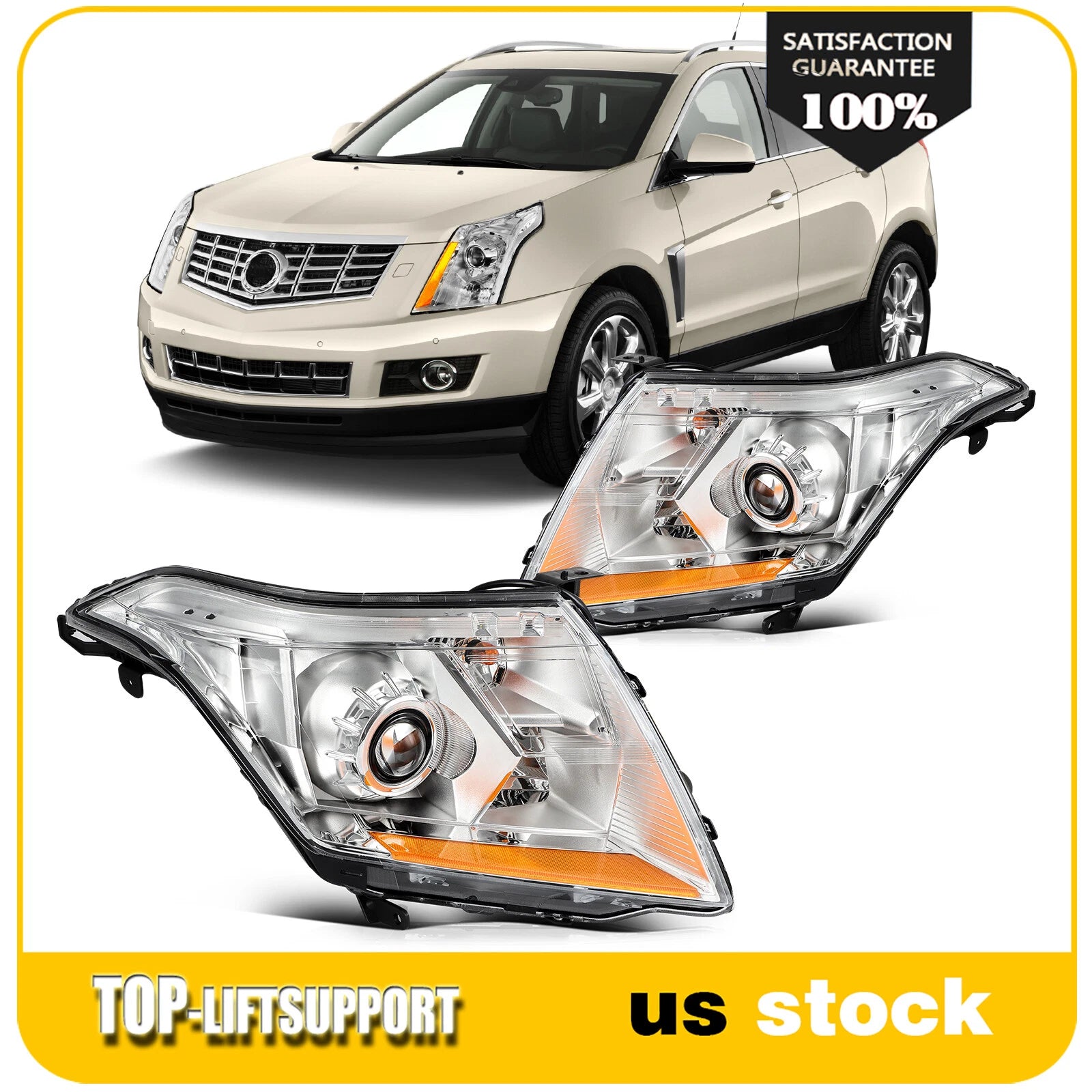Pair Headlights for Cadillac SRX (2010–2016) Chrome Housing Projector