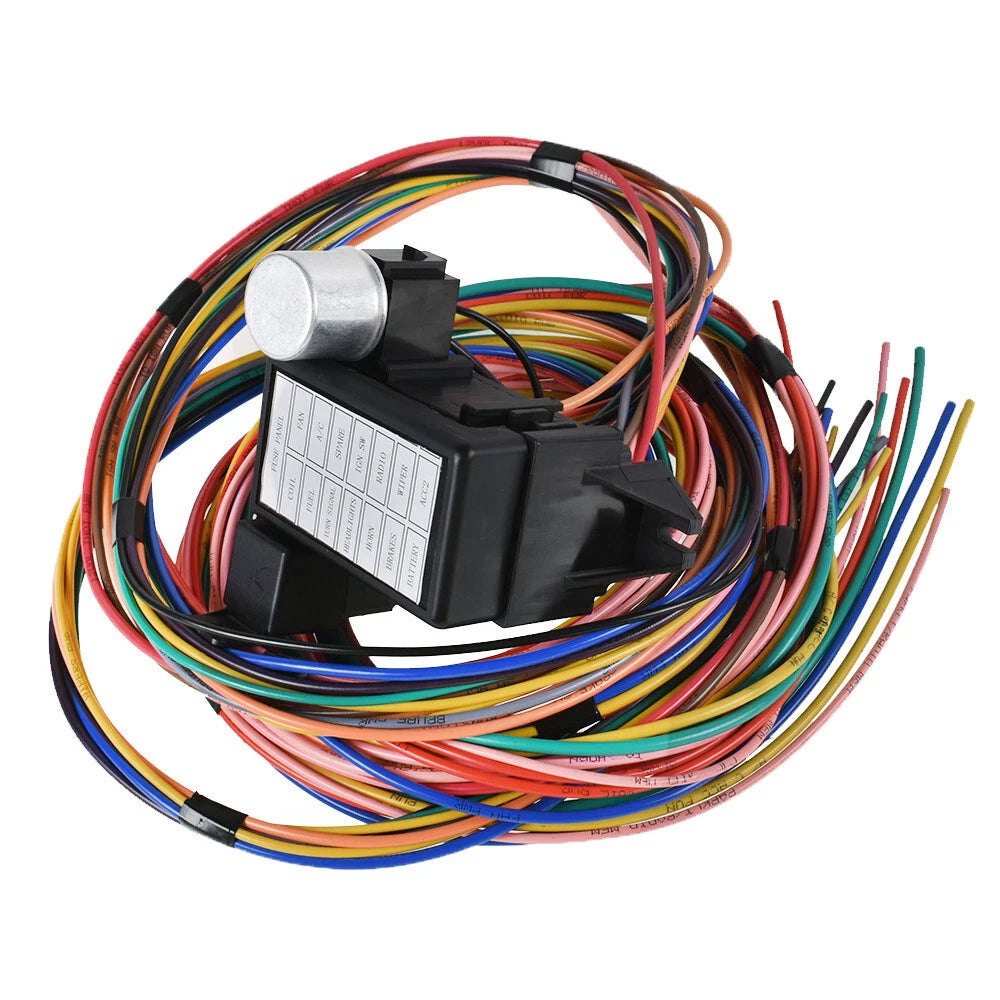 14 Circuit Universal 12V Wiring Harness for Street Rods (Fits Most Models)