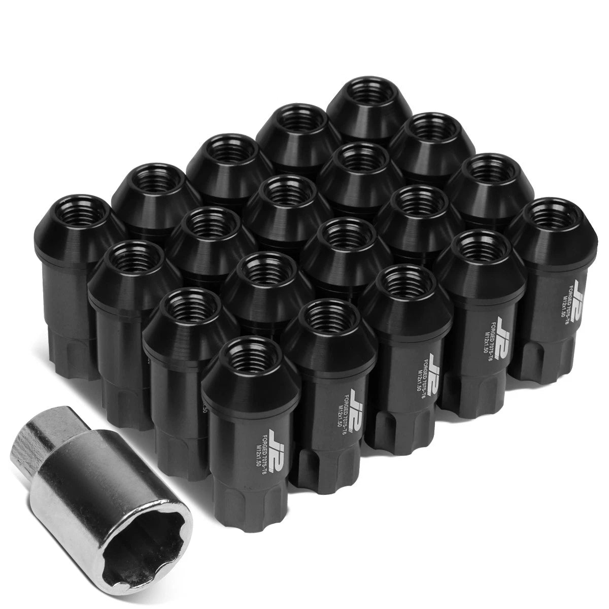 20Pcs J2 7075 Forged Aluminum M12x1.5 Open-End Lug Nut Kit w/Adapter Black