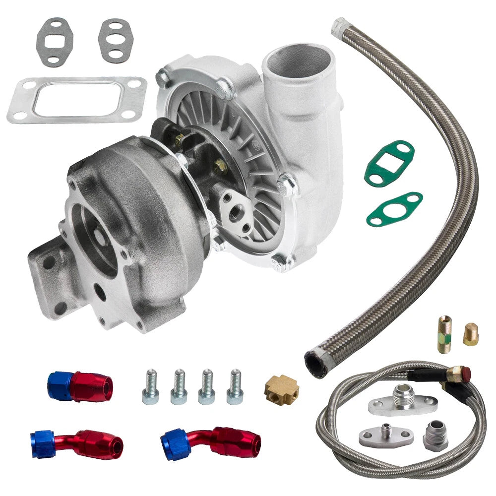 T3/T4 T04E .63 A/R 74.2 TRIM TURBINE TURBO TURBOCHARGER + OIL FEED RETURN LINE