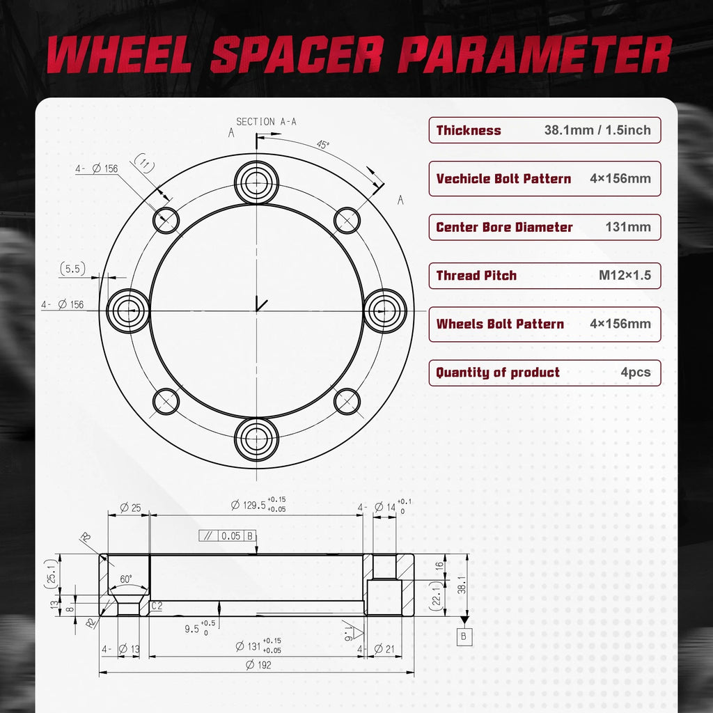 Set of 4 Wheel Spacers 1.5" 4x156 12x1.5 for Polaris RZR XP 1000 Ranger 900