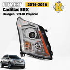Halogen Headlight for Cadillac SRX (2010–2016) w/Bulb Chrome Right Side
