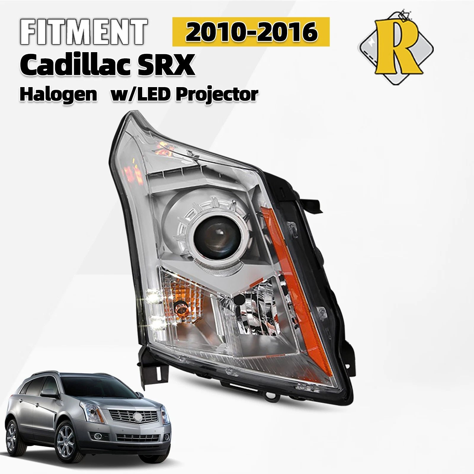 Halogen Headlight for Cadillac SRX (2010–2016) w/Bulb Chrome Right Side
