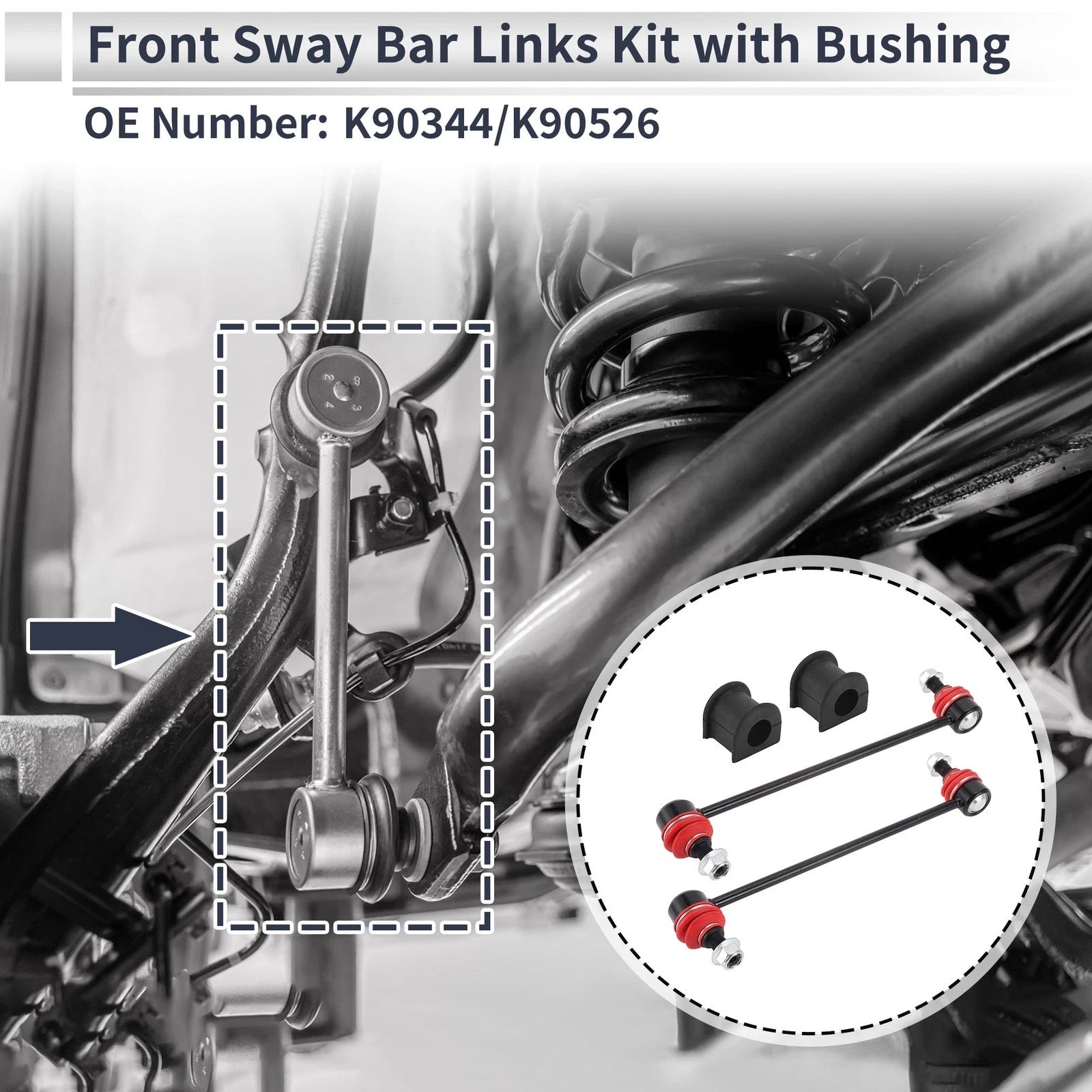 Front Stabilizer Bar Links Set of 2 with Bushing for Toyota Solara (2004–2008) No.K90344