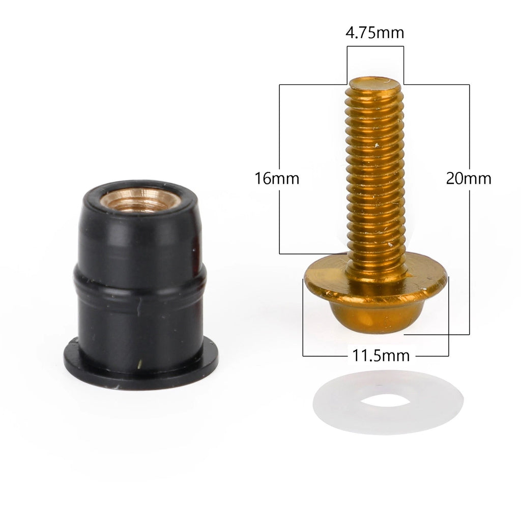 10 Pack Wind Screen Shield Kit for Motorcycle (M5x16mm Screw Bolt Washers)