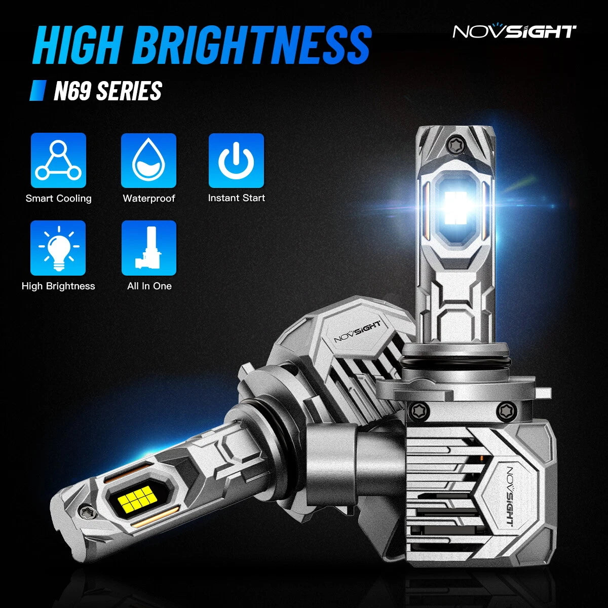 2X 9006 LED Headlight Bulbs for NOVSIGHT (300% Bright, 6500K, 130W, 30000LM)